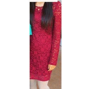 Express: Burgundy Lace Midi Dress